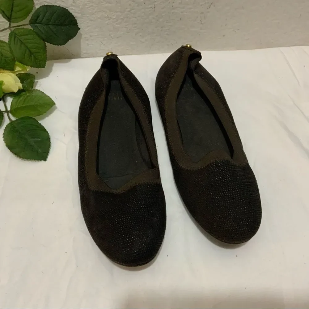 Stuart Weitzman Brown Sparkle Knit Flats 9.5 N